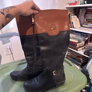 Tommy Hilfiger Black and Brown Over the Knee Boots